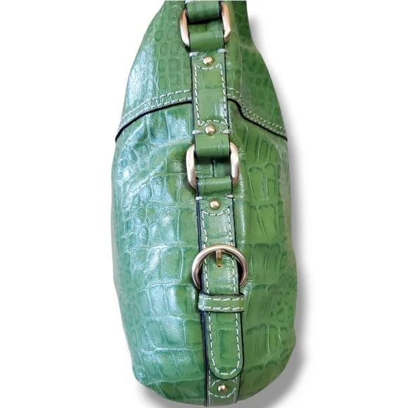 ANTONIO MELANI Green Hobo Y2K Crocodile Embossed Leather Shoulder Bag - Picture 8 of 13
